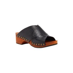 KELSI DAGGER BLACK LEATHER WOOD CLOG 7.5